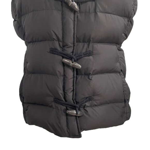 J Crew Black Puffer Vest M Hooded Faux Fur Trim Toggle Closure Winter Preppy Ski - Picture 10 of 11